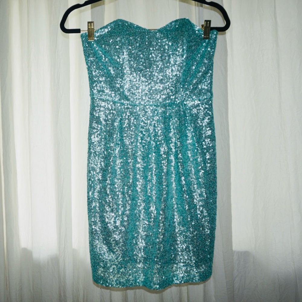 ASOS Strapless Sequin Dress in Turquoise